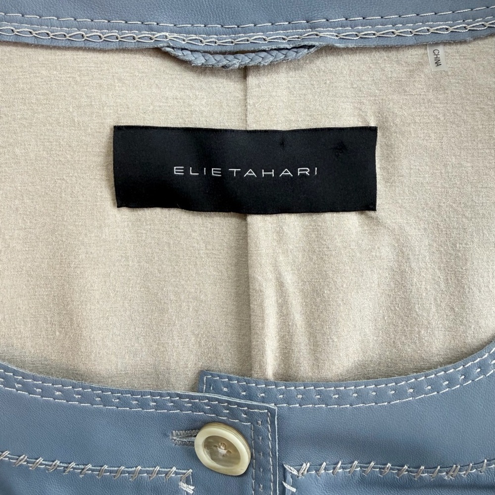 Elie Tahari Blue Grey Leather Blazer Jacket Top - Picture 3 of 7
